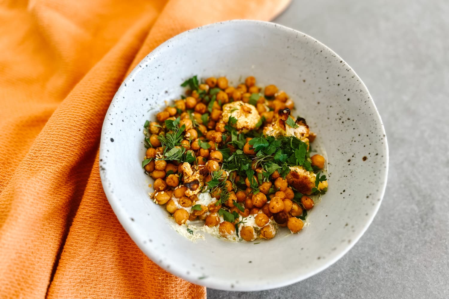 Roasted Chickpeas + Cauliflower on Tzatziki